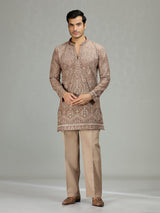 Dusty rose stylish embroidered mens kurta suit