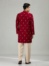 Maroon floral panel mens kurta suit