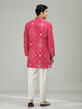 Hot pink vibrant bandhej mens kurta suit