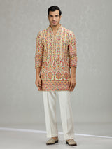 Warm beige colorful floral mens kurta suit
