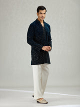 Teal dark blue sleek mens kurta suit