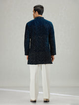 Teal dark blue sleek mens kurta suit