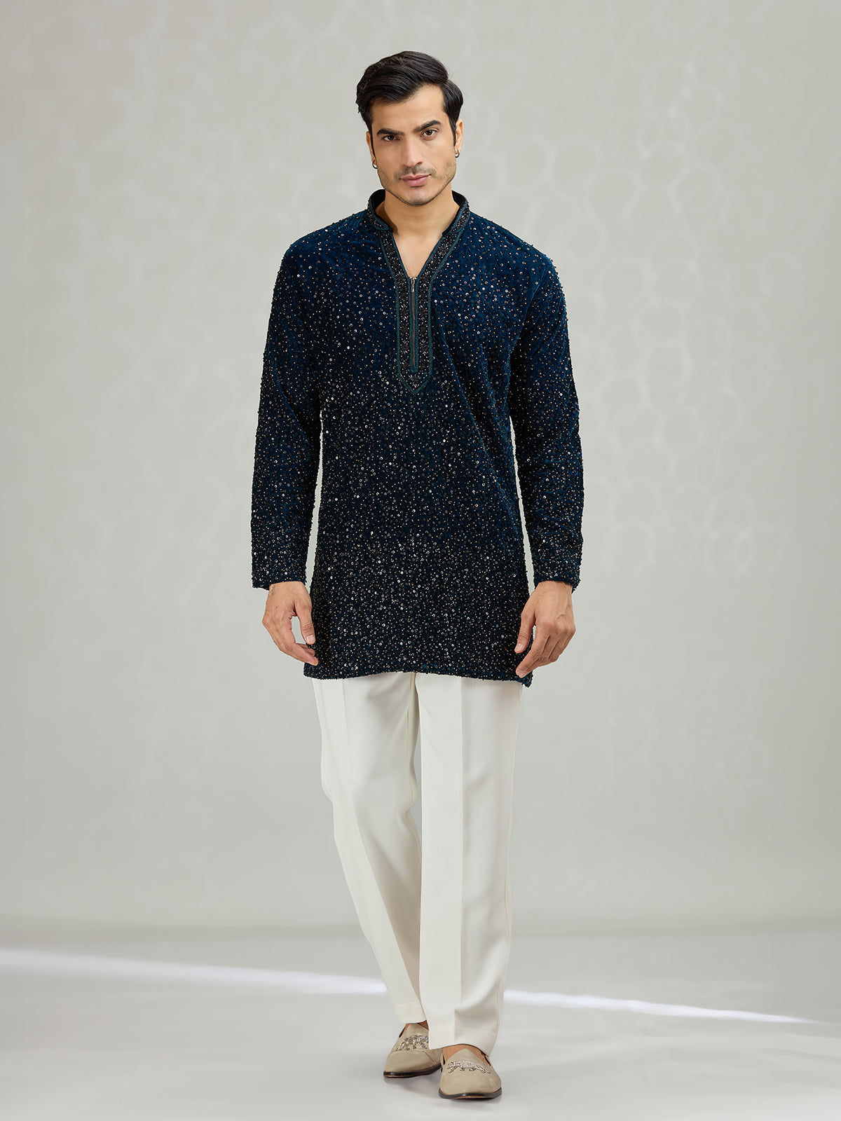 Teal dark blue sleek mens kurta suit
