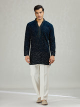 Teal dark blue sleek mens kurta suit