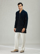 Teal dark blue sleek mens kurta suit