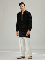 Black sleek embellished mens kurta suit