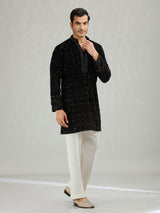 Black sleek embellished mens kurta suit