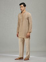 Warm brown sculpted wave patterns men kurta suit
