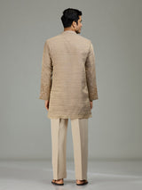 Warm brown sculpted wave patterns men kurta suit