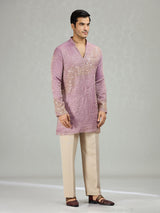 Lilac purple graceful wave motifs men kurta suit