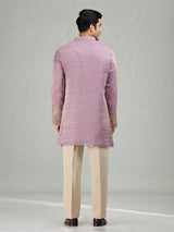 Lilac purple graceful wave motifs men kurta suit