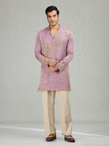 Lilac purple graceful wave motifs men kurta suit