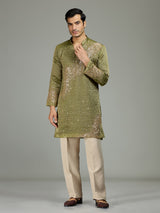Green rhythmic wave detailing men kurta suit