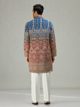 Blue red shaded architectural mens kurta suit