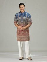 Blue red shaded architectural mens kurta suit