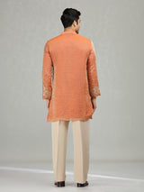 Orange dynamic wave accents men kurta suit