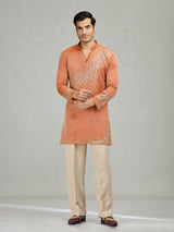 Orange dynamic wave accents men kurta suit