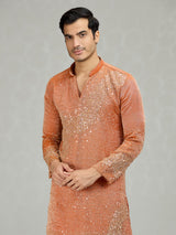 Orange dynamic wave accents men kurta suit