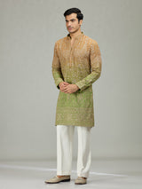 Rust green architectural fusion men kurta suit