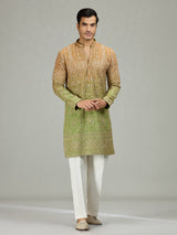 Rust green architectural fusion men kurta suit