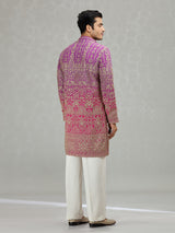 Purple magenta shaded border regal men kurta suit