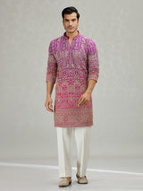 Purple magenta shaded border regal men kurta suit