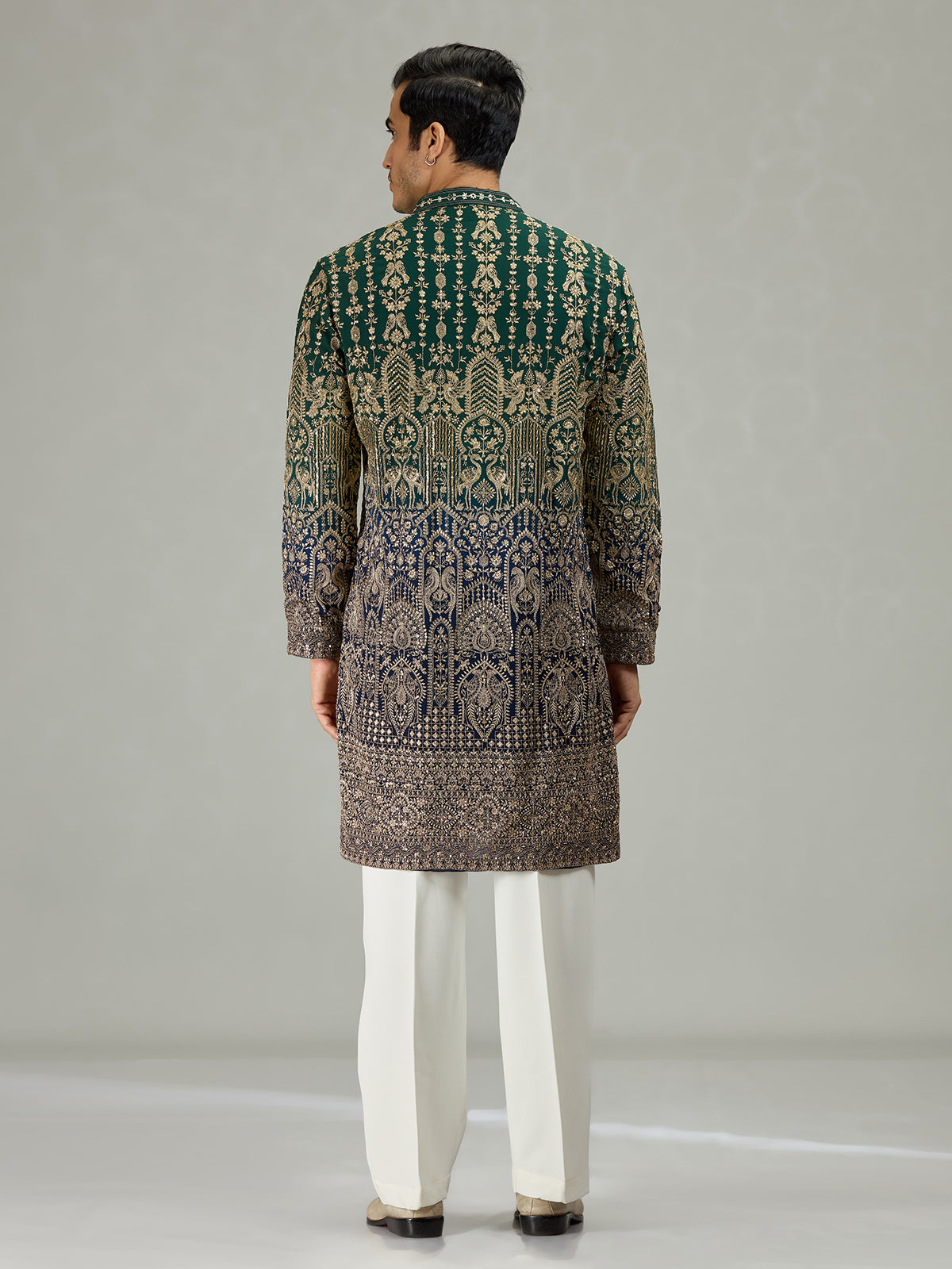 Green blue shaded Mughal heritage men kurta suit
