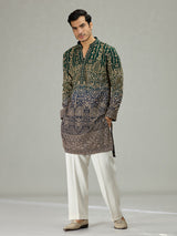 Green blue shaded Mughal heritage men kurta suit