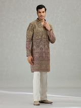 Brown purple shaded architectural mens kurta suit