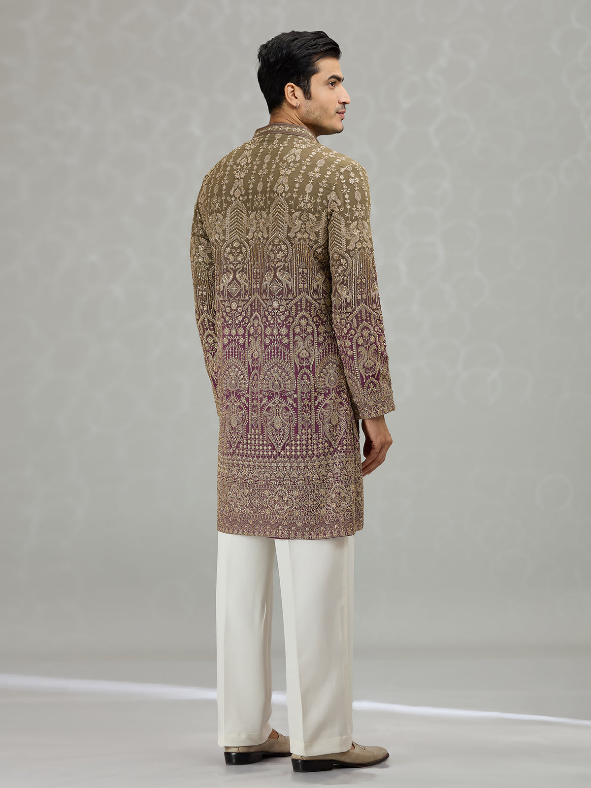 Brown purple shaded architectural mens kurta suit