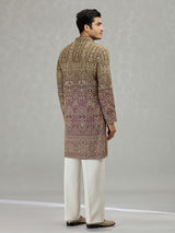 Brown purple shaded architectural mens kurta suit