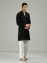 Black chikankari sequin organza luxe men kurta suit