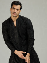 Black chikankari sequin organza luxe men kurta suit