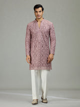 Onion pink diamond cut dapper men kurta suit