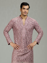 Onion pink diamond cut dapper men kurta suit