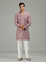 Onion pink diamond cut dapper men kurta suit