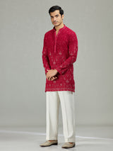 Hot pink Kashmiri paisley exquisite men kurta suit