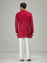 Hot pink Kashmiri paisley exquisite men kurta suit