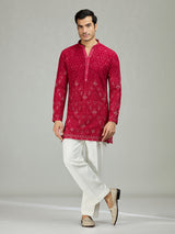 Hot pink Kashmiri paisley exquisite men kurta suit