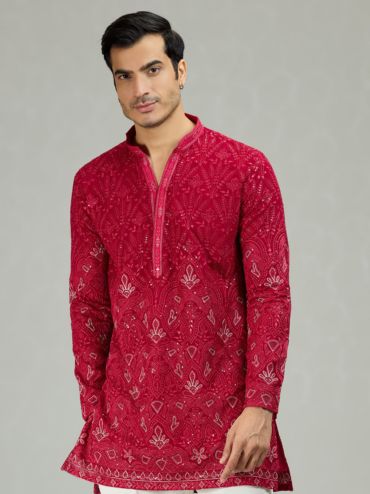 Hot pink Kashmiri paisley exquisite men kurta suit