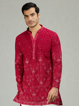 Hot pink Kashmiri paisley exquisite men kurta suit