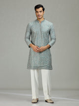 English grey Persian floral graceful men kurta suit