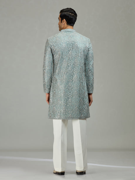 English grey Persian floral graceful men kurta suit