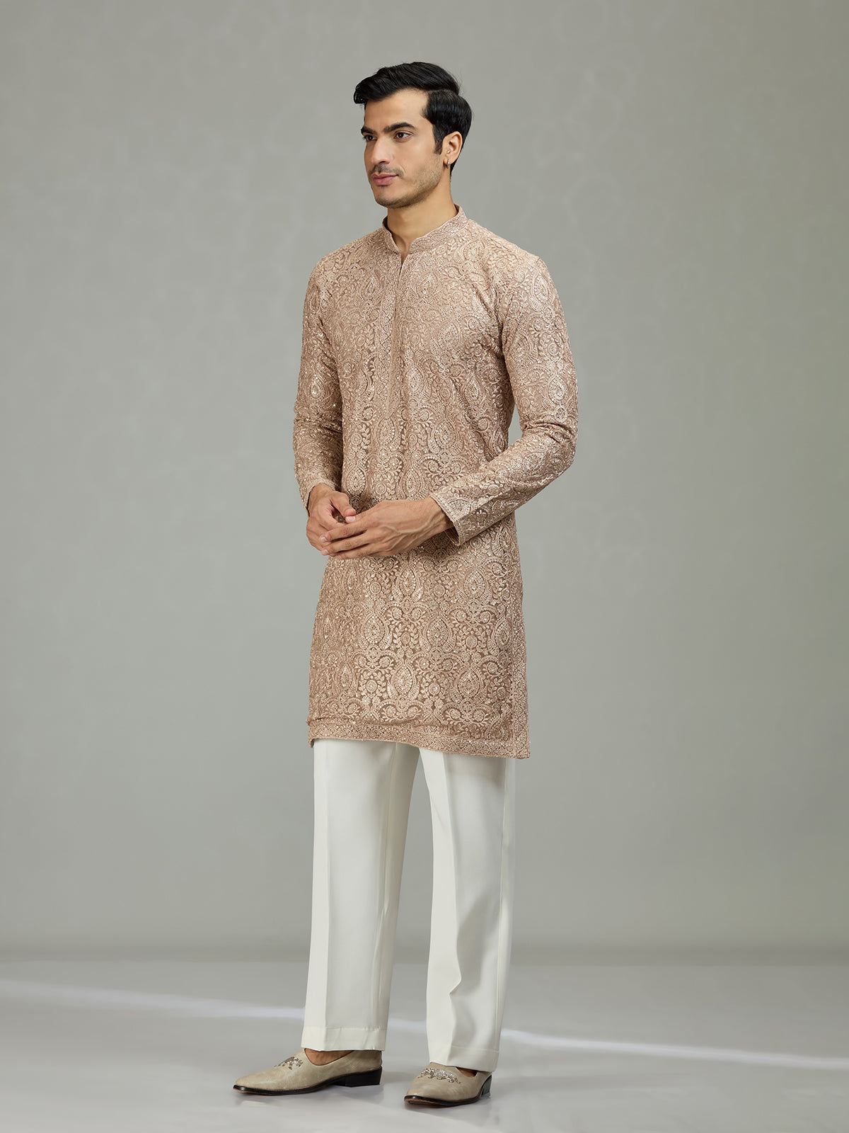 Beige Persian floral jaal majestic men kurta suit