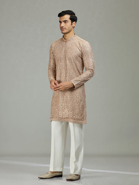 Beige Persian floral jaal majestic men kurta suit