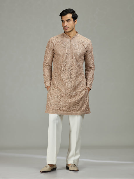 Beige Persian floral jaal majestic men kurta suit