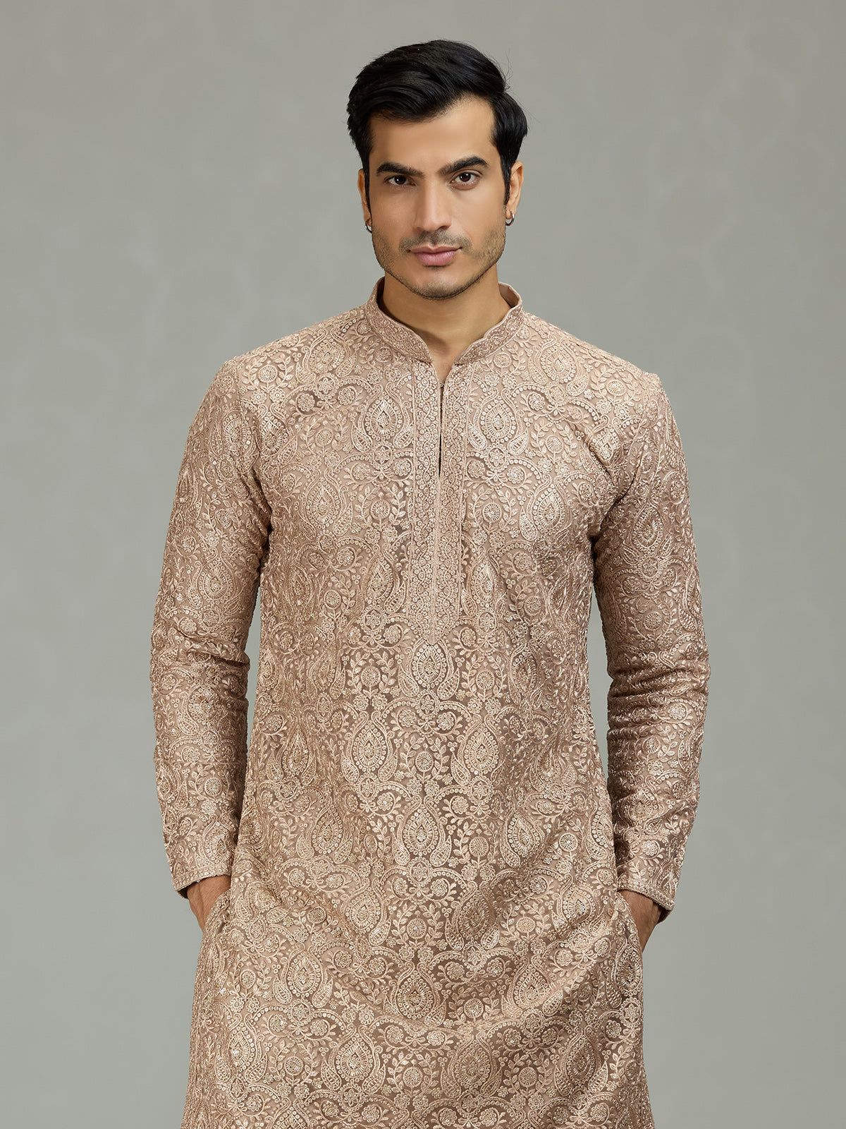 Beige Persian floral jaal majestic men kurta suit