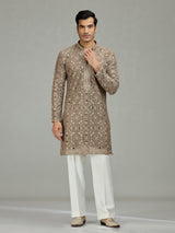 Olive green diamond cut refined men kurta suit