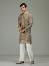 Olive green diamond cut refined men kurta suit