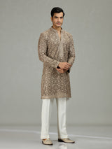 Olive green diamond cut refined men kurta suit